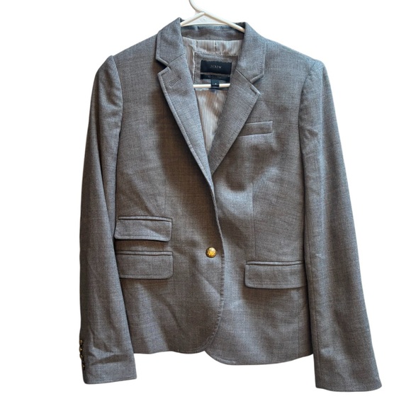 J. Crew Womens Wool Schoolboy Blazer Gold Button Gray Sz 4 - Picture 2 of 9
